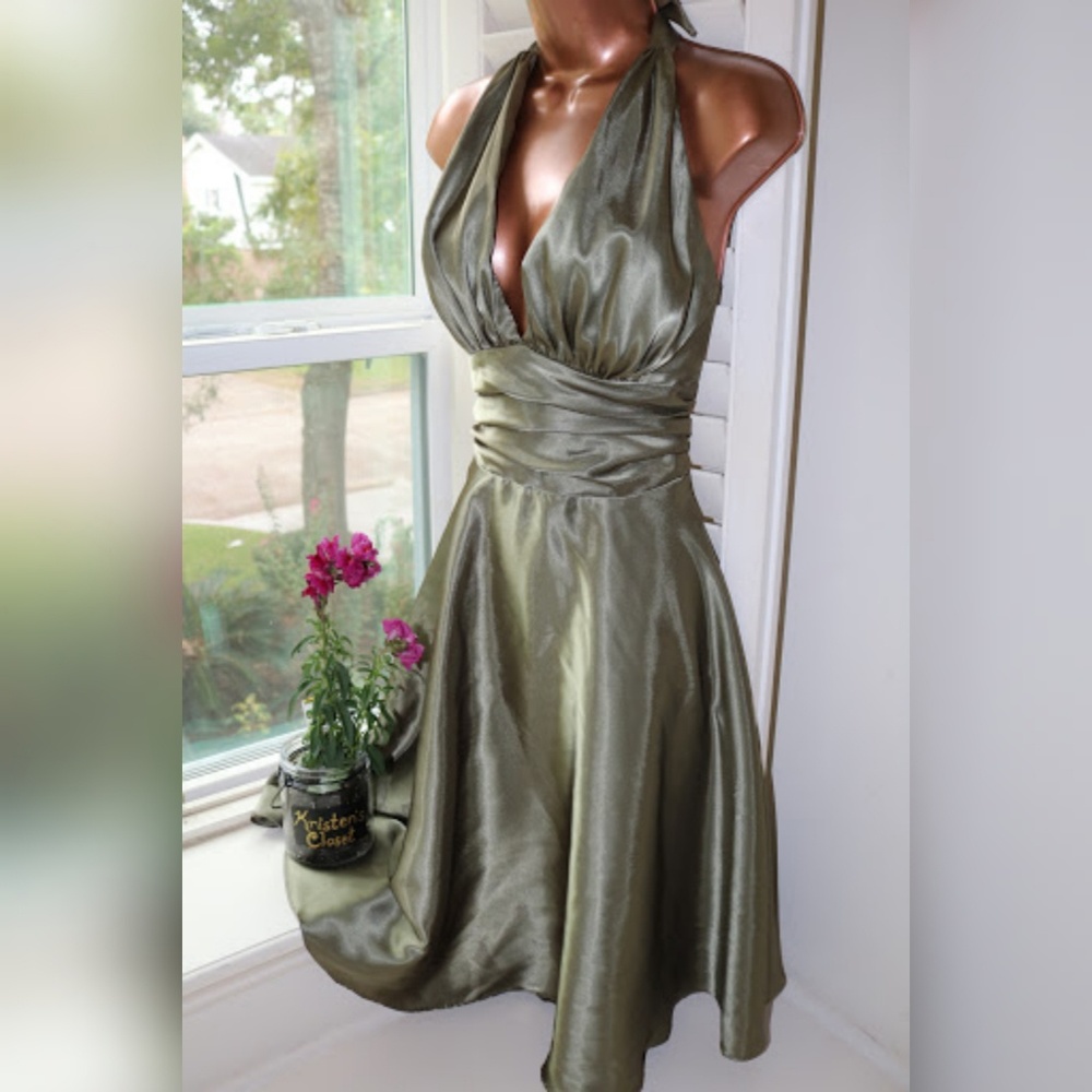 Monroe Olive Green Satin Dress